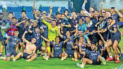 Mumbai City FC players celebrate their success