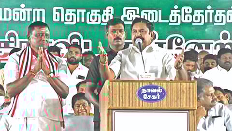 AIADMK interim general secretary Edappadi K Palaniswami introducing party candidate KS Thennarasu on Thursday