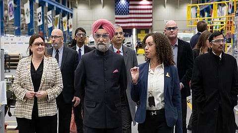 Indian Ambassador to US Taranjit Singh Sandhu visits production line of Boeing Apache