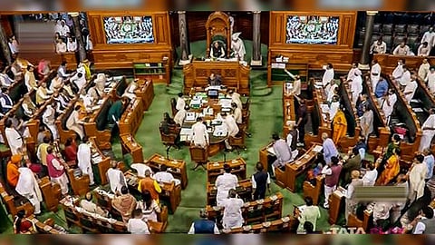Proceedings of the Lok Sabha under way during the Budget Session of Parliament in New Delhi on March 13, 2023.