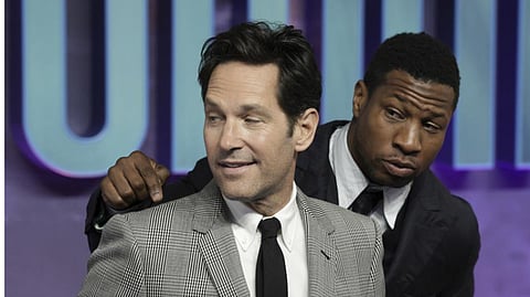 Majors and Rudd at the "Ant-Man and the Wasp: Quantumania" premiere