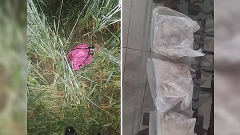 During the search, BSF recovered 3 packets suspected to be heroin from a farming field