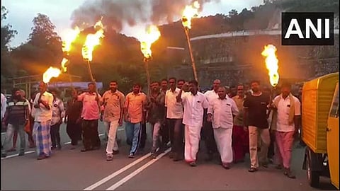 Locals protest over issue of 'Arikomban' in Idukki.
