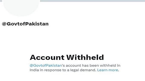 Screenshot of Pakistan government's Twitter account in India