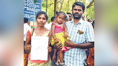 Actual winner Jayanthi with husband 
Prabakaran at the Collector?s office to 
petition the district administration