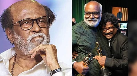 Rajinikanth; MM Keeravani with lyricist Chandrabose