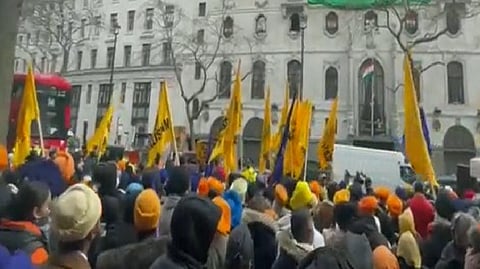 Khalistanis protest behind newly erected barricade outside Indian High Commision in London