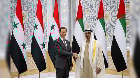 Syria's President Bashar al-Assad meets with President of the United Arab Emirates Sheikh Mohamed bin Zayed Al Nahyan in Abu Dhabi, United Arab Emirates