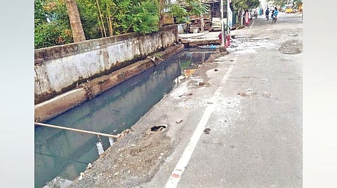 The open drain on Gandhi Road in Anna Nagar