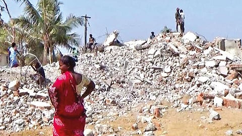 Debri of the demolished elite tasmac shop in Mamallapuram
