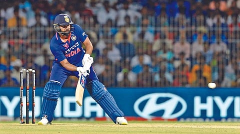 Rohit Sharma in action in the third India-Australia ODI.