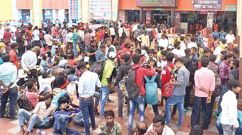 Migrant workers at Coimbatore railway station.