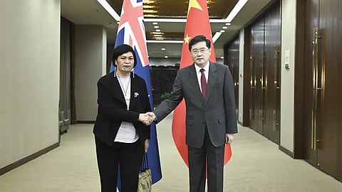 Chinese Foreign Minister Qin Gang (Right) meets New Zealand Foreign Minister Nanaia Mahuta (Left) in Beijing