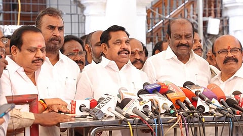 EPS speaking to reporters at the Secretariat in Chennai.