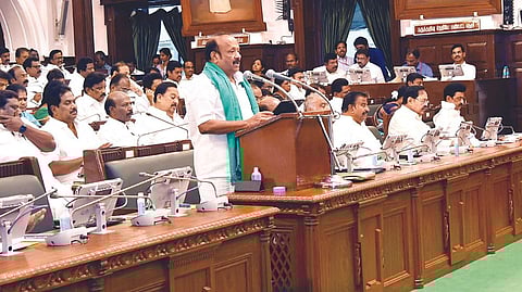 Minister MRK Panneerselvam presenting the agri budget.