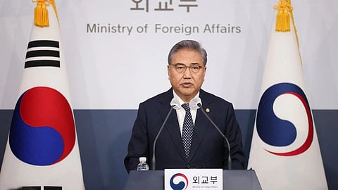 South Korean Foreign Minister Park Jin speaks during a briefing announcing a plan on Monday to resolve a dispute over compensating people forced to work under Japan's 1910-1945 occupation of Korea, at the Foreign Ministry in Seoul, South Korea, March 6, 2023.