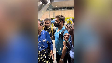 Mahendra Singh Dhoni at the Chennai airport