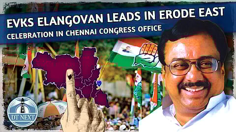 EVKS Elangovan leads in Erode East : Congress workers celebrate the victory