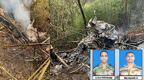 Crash site; (inset) Lt Col VVB Reddy and Maj Jayanth A
