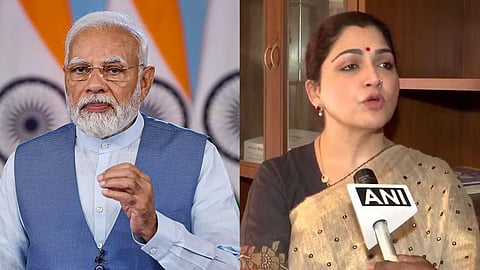 (L-R): Prime Minister Narendra Modi ; BJP leader Khusbhu Sundar