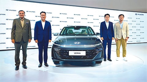 Senior executives of Hyundai at the unveiling of the new Verna.