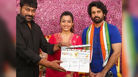Rashmika Mandanna with Chiranjeevi and Nithiin