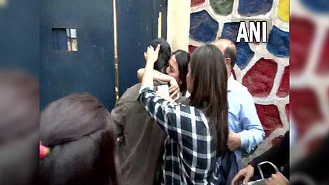 Sheezan Khan with relatives outside Thane Central Jail