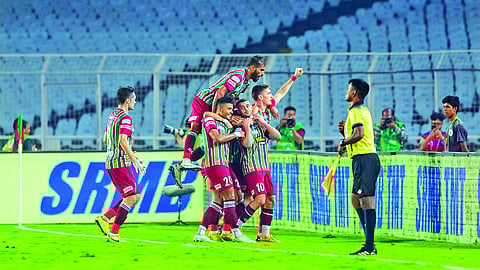 ATK Mohun Bagan players celebrate the team?s first goal