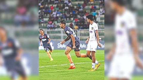 Mumbai City FC striker Ayush Chhikara celebrates after scoring the winning goal against Chennaiyin FC