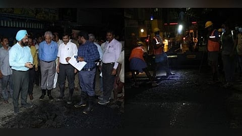 Chief Secretary V Irai Anbu on Saturday inspected road re-laying works carried out in the Tondiarpet zone during night time.