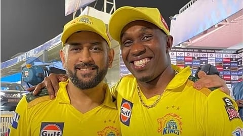 MS Dhoni with Dwayne Bravo