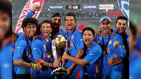 Team India with the World Cup trophy