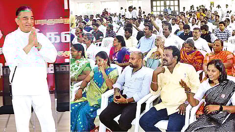 MNM leader Kamal Haasan meeting party functionaries in Coimbatore on Friday