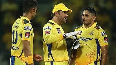 CSK captain MS Dhoni with the Bowlers