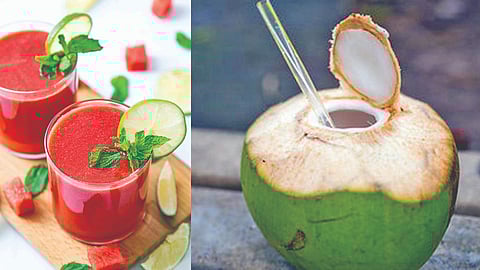 Fresh watermelon juice; Tender coconut water
