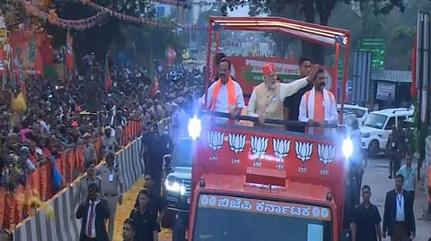 PM Modi during roadshow in Bengaluru.
