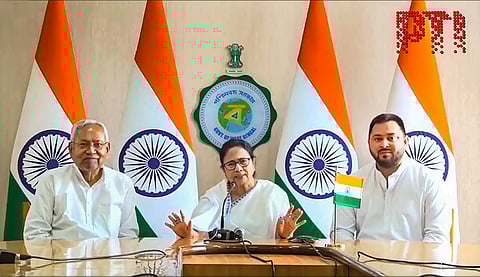 Mamata Banerjee with Nitish Kumar and Tejashwi Yadav in Kolkata