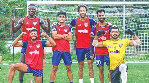 Chennaiyin FC players in good spirits at a training session