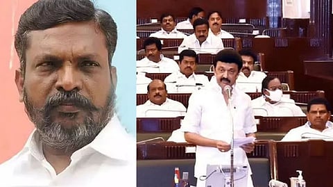 VCK president Thol Thirumavalavan; A picture from the TN Assembly