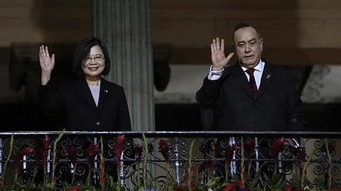 Taiwan's President Tsai Ing-wen, left, and Guatemala's President Alejandro Giammattei