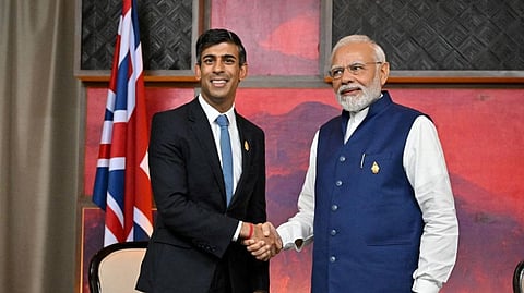 Prime Minister Narendra Modi with his British counterpart Rishi Sunak.