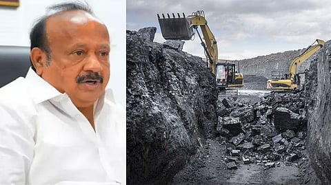 State Agriculture Minister MRK Panneerselvam; A truck being loaded with coal