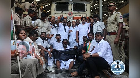 Congress staged a rail roko at the Egmore Railway Station on Saturday.