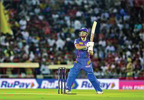 Marcus Stonis plays a shot during his scintillating innings
