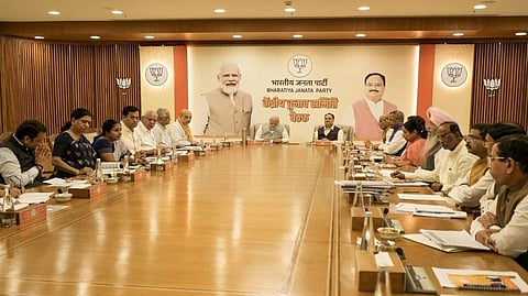 Prime Minister Narendra Modi, BJP National President JP Nadda, Union Home Minister Amit Shah other leaders during BJPs Central Election Committee meeting