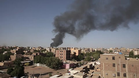 Smoke is seen in Khartoum, Sudan