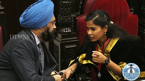 Mayor R Priya with Corporation Commissioner Gagandeep Singh Bedi at the council meeting on Friday