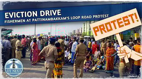 Fishermen at Pattinambakkam's loop road protest