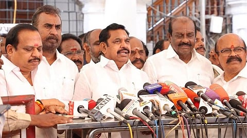 EPS speaking to reporters at the Secretariat in Chennai