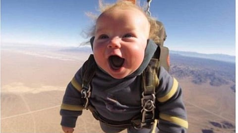 The purported picture of a toddler doing sky-diving